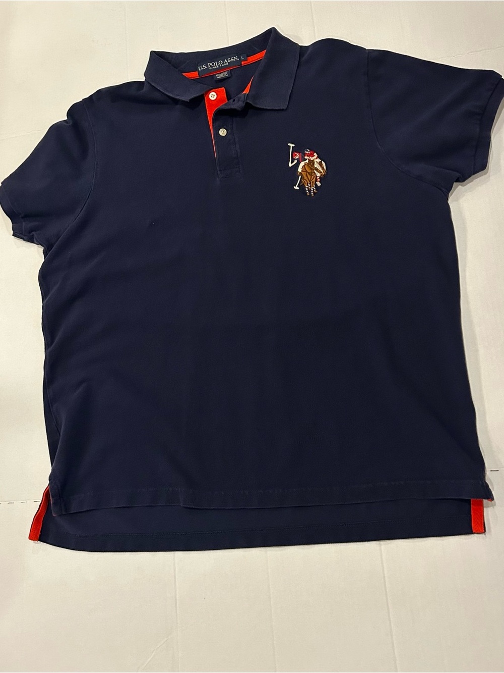 Vintage U.S. Polo Assn. Men's Navy Polo Shirt with Contrast Red Trim